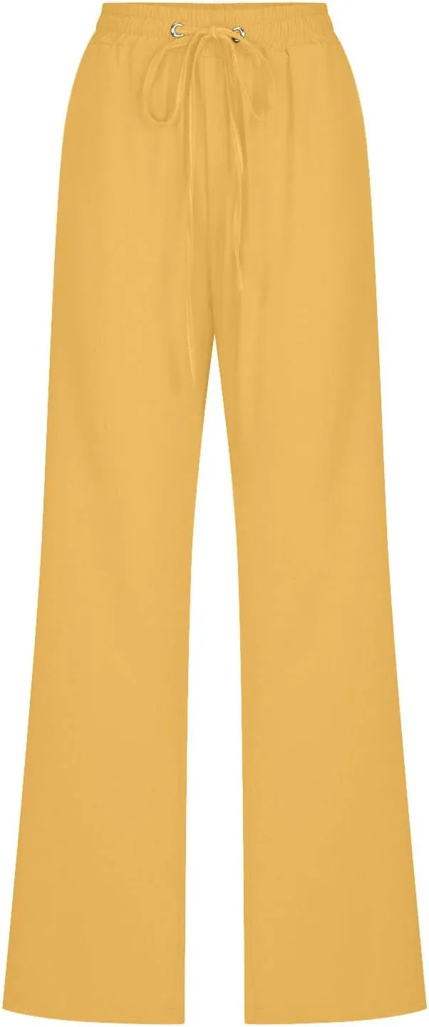 Casual Linen Pants for Women High Waist Loose Wide Leg Slacks 2025 Summer Linen Pants Comfy Palazoo Trousers