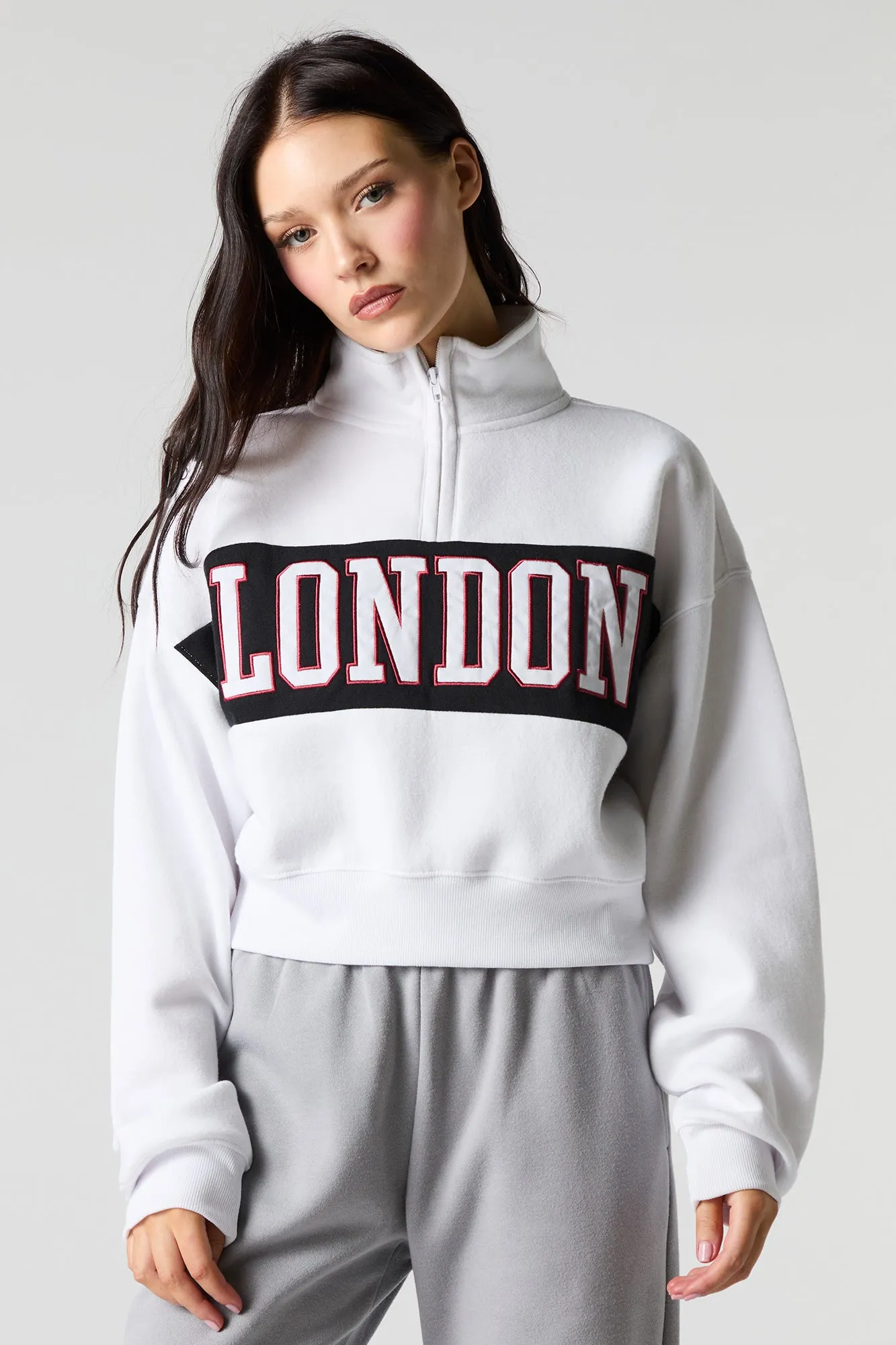 City Twill Embroidered Quarter Zip Fleece Sweatshirt