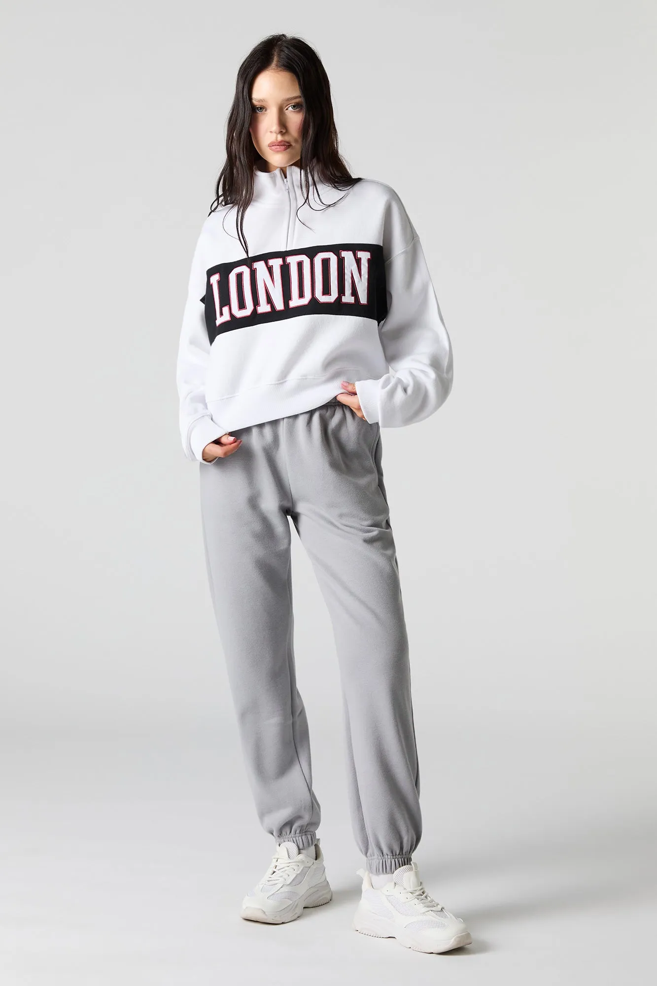 City Twill Embroidered Quarter Zip Fleece Sweatshirt