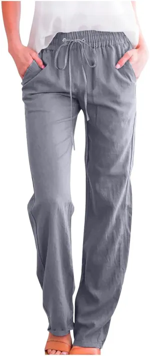 Comfy Women's Linen Pants Palazzo Cotton Linen Pants Wide Leg Loose High Waisted Trousers Summer Linen Slacks