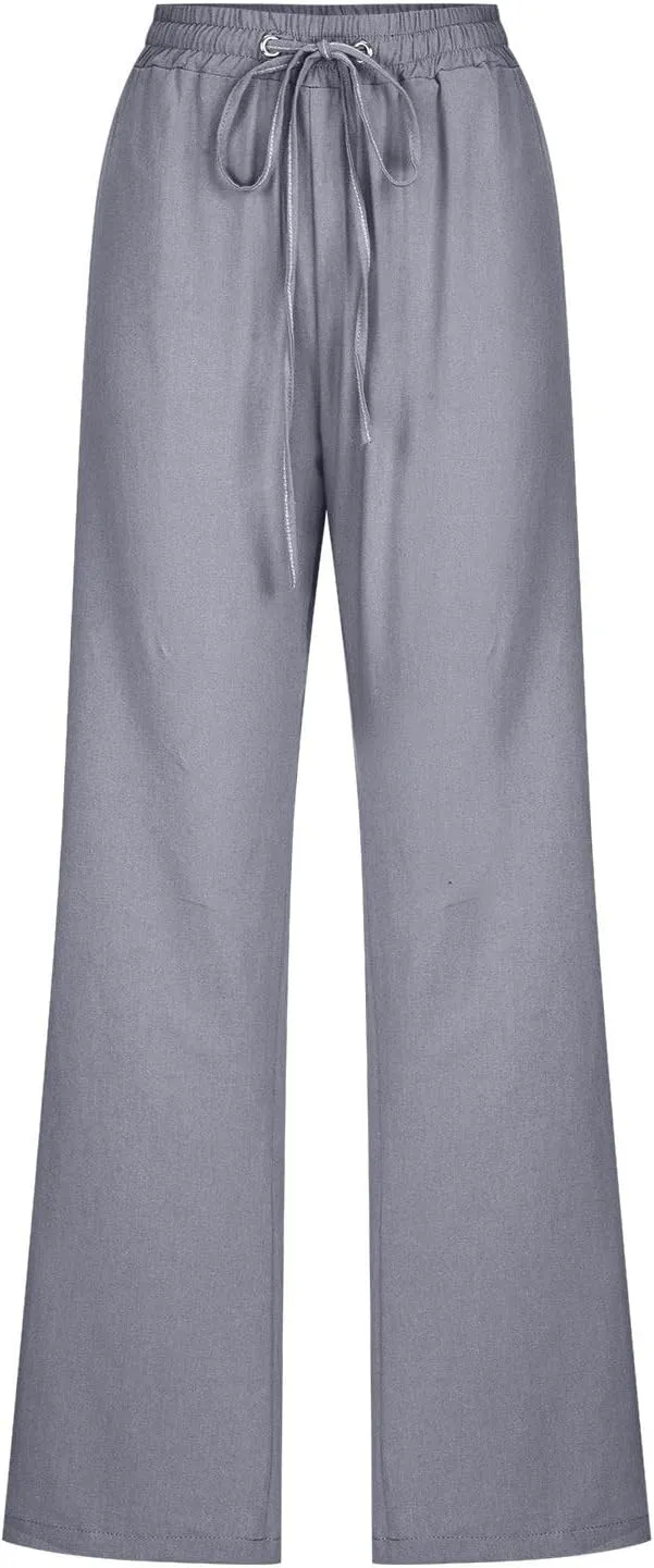Comfy Women's Linen Pants Palazzo Cotton Linen Pants Wide Leg Loose High Waisted Trousers Summer Linen Slacks