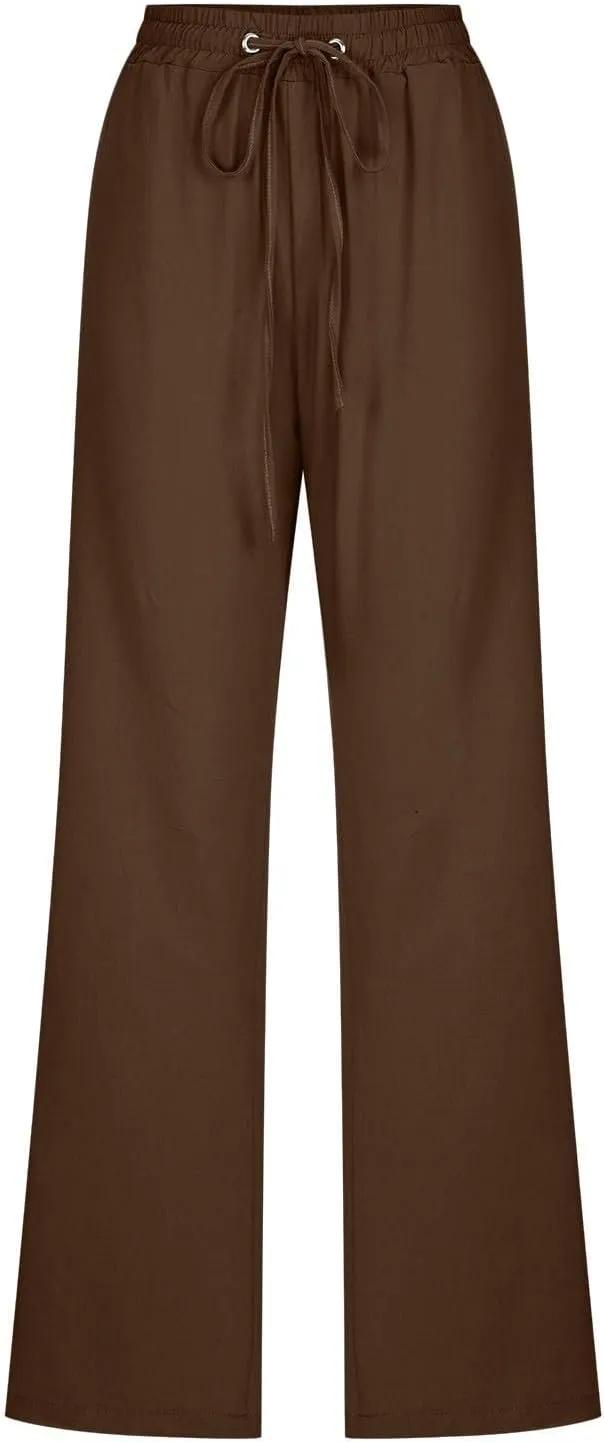 Comfy Women's Linen Pants Palazzo Cotton Linen Pants Wide Leg Loose High Waisted Trousers Summer Linen Slacks