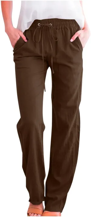 Comfy Women's Linen Pants Palazzo Cotton Linen Pants Wide Leg Loose High Waisted Trousers Summer Linen Slacks