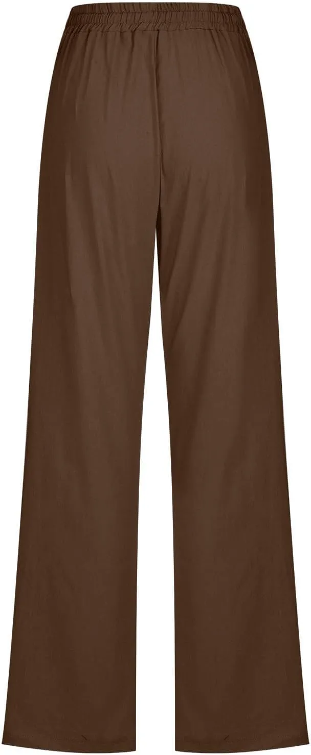 Comfy Women's Linen Pants Palazzo Cotton Linen Pants Wide Leg Loose High Waisted Trousers Summer Linen Slacks