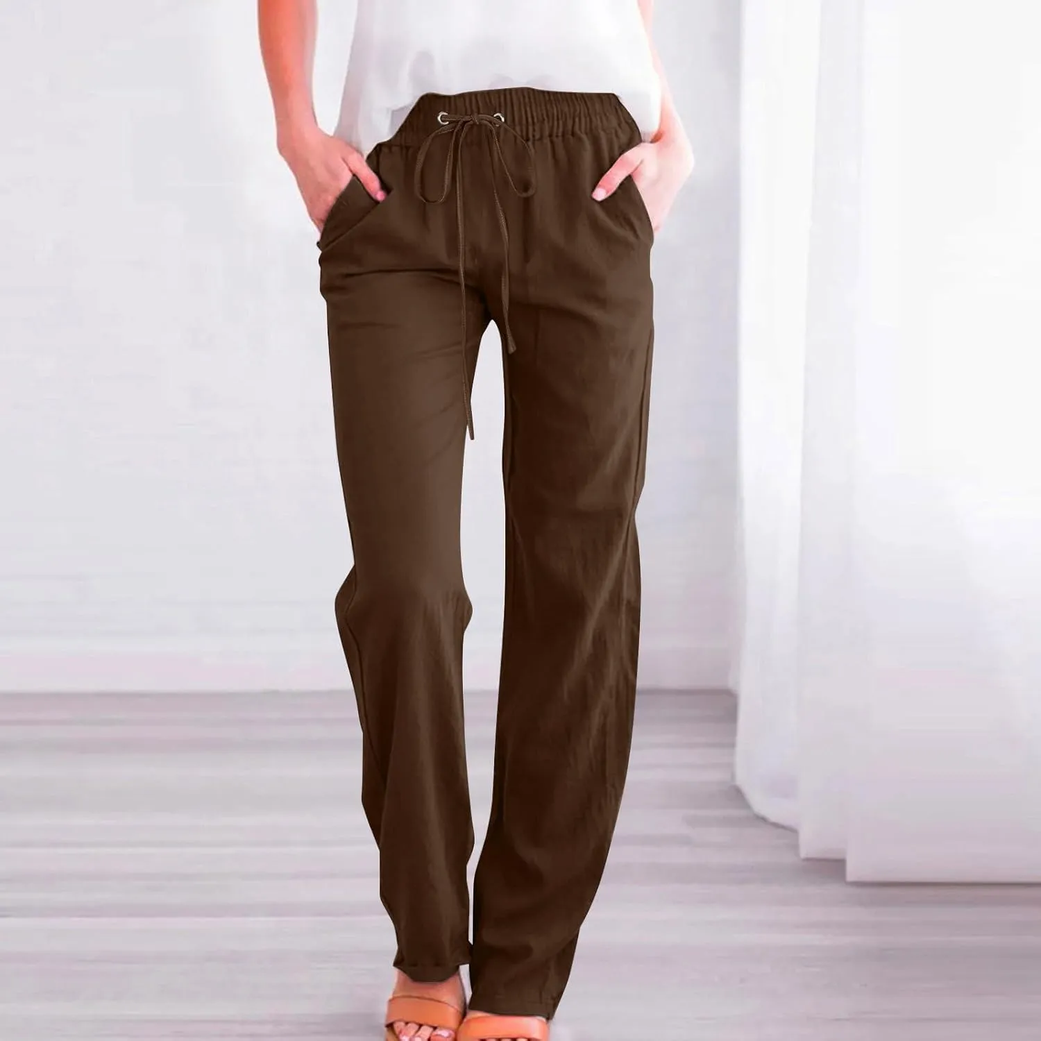 Comfy Women's Linen Pants Palazzo Cotton Linen Pants Wide Leg Loose High Waisted Trousers Summer Linen Slacks