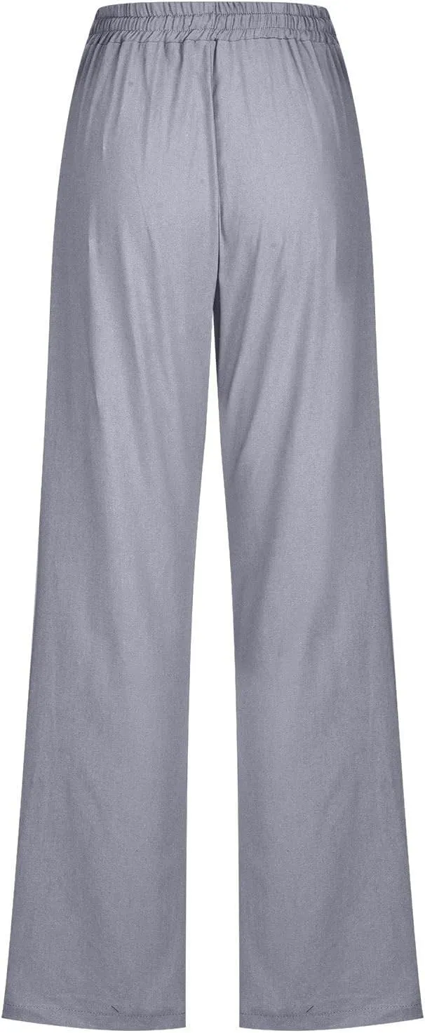 Comfy Women's Linen Pants Palazzo Cotton Linen Pants Wide Leg Loose High Waisted Trousers Summer Linen Slacks