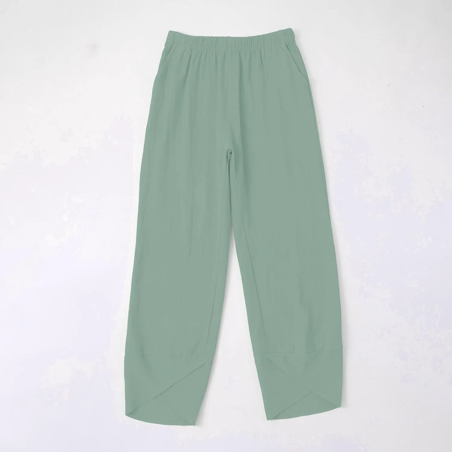 Cotton Linen Pants for Women Summer Casual Capri Pants High Waist Elastic Comfy Loose Palazzo Trousers with Pockets