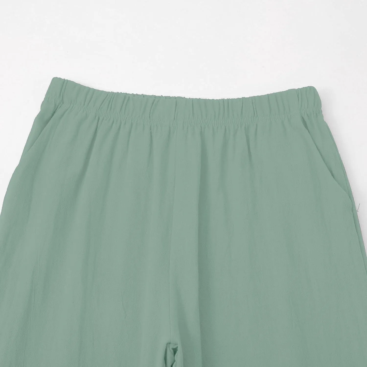 Cotton Linen Pants for Women Summer Casual Capri Pants High Waist Elastic Comfy Loose Palazzo Trousers with Pockets