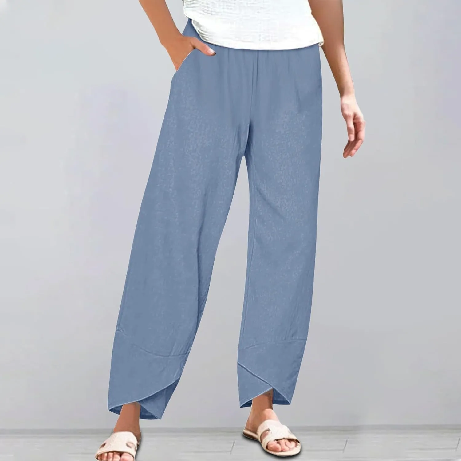 Cotton Linen Pants Women 2025 Summer Plus Size Boho Pants Lightweight Hight Waist Linen Vacation Beach Pants with Pockets