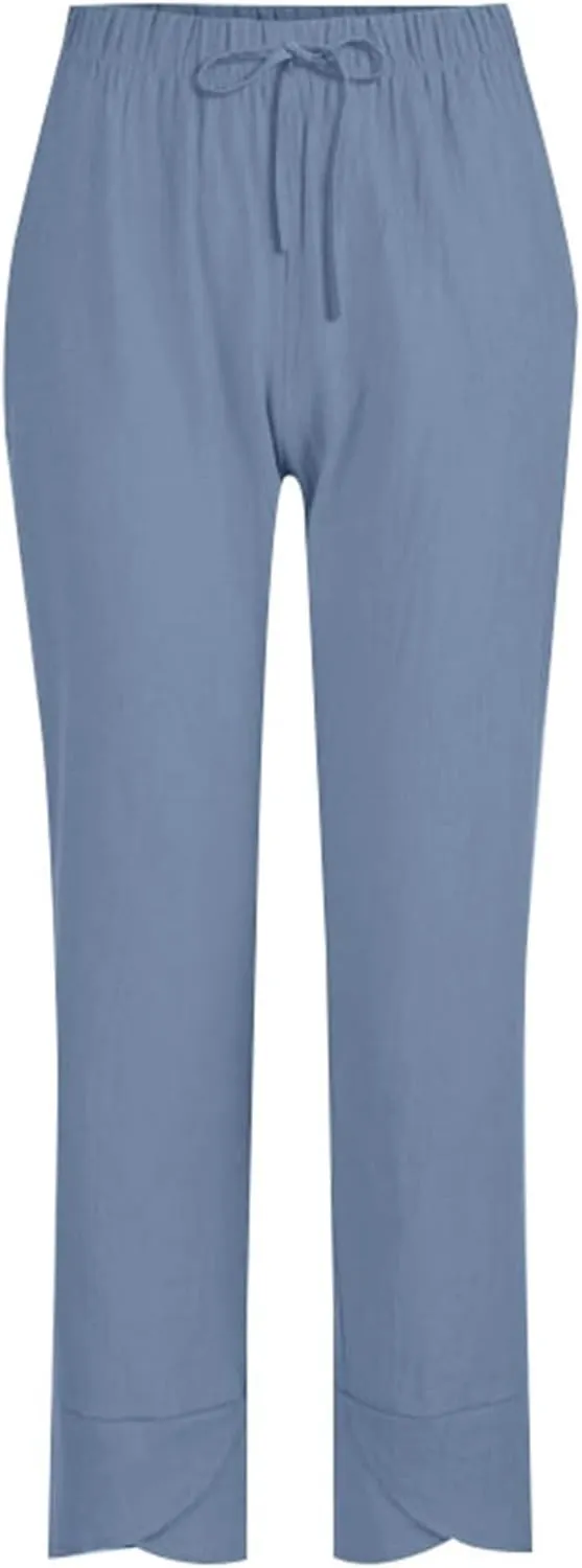 Cotton Linen Pants Women 2025 Summer Plus Size Boho Pants Lightweight Hight Waist Linen Vacation Beach Pants with Pockets