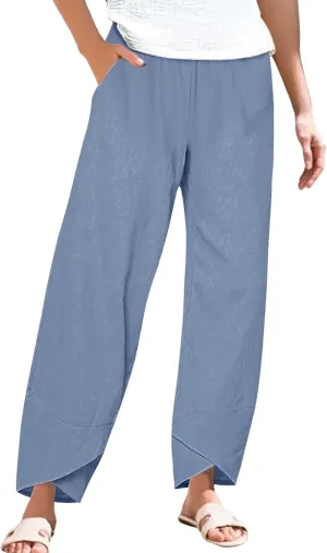 Cotton Linen Pants Women 2025 Summer Plus Size Boho Pants Lightweight Hight Waist Linen Vacation Beach Pants with Pockets
