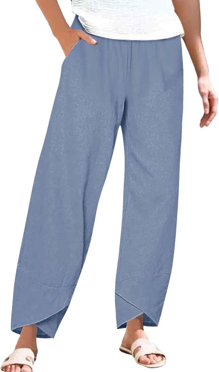 Cotton Linen Pants Women 2025 Summer Plus Size Boho Pants Lightweight Hight Waist Linen Vacation Beach Pants with Pockets