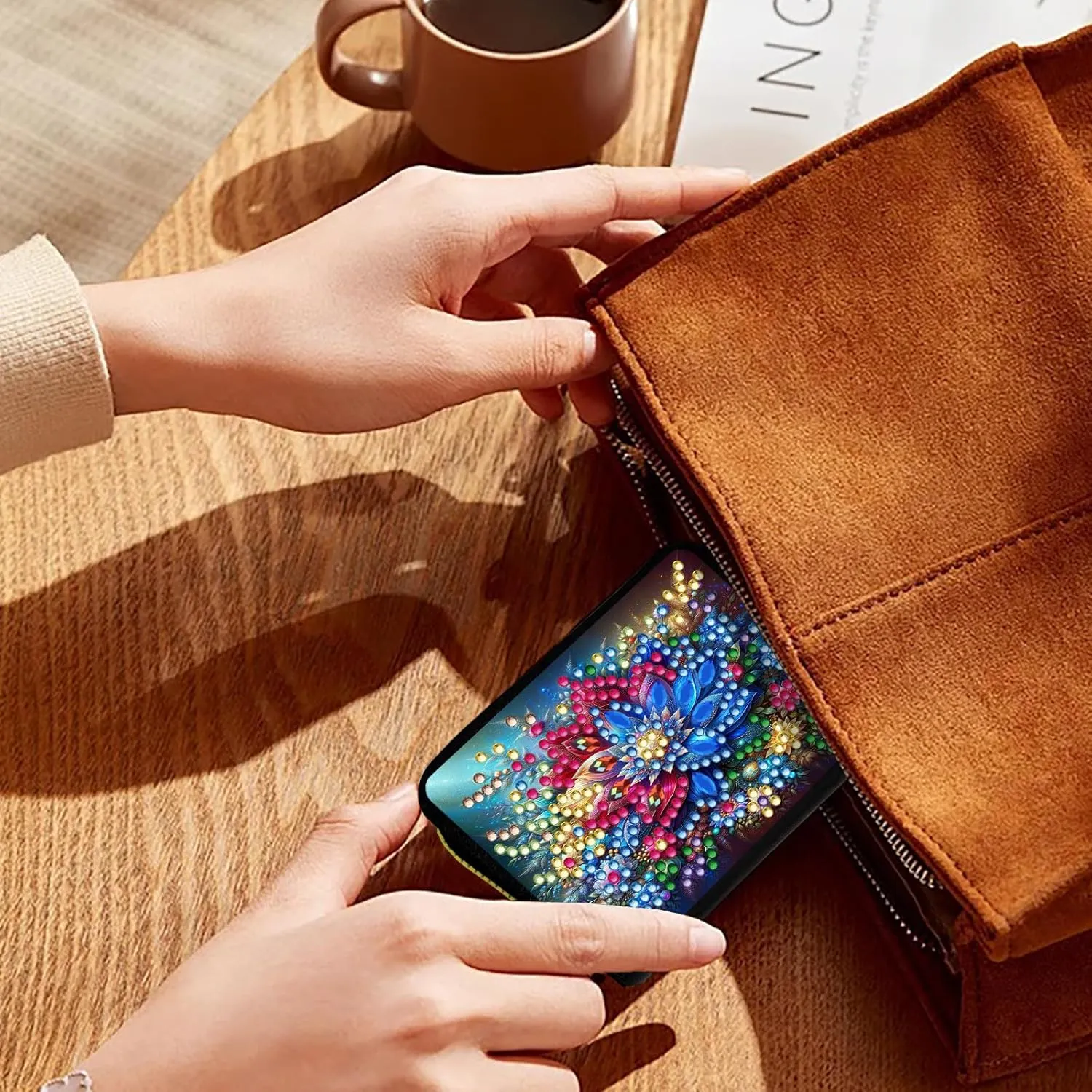 Credit Card Coin Holder, DIY Diamond Art Painting Leather Zipper Card Case Wallet for Women-2PCS-2