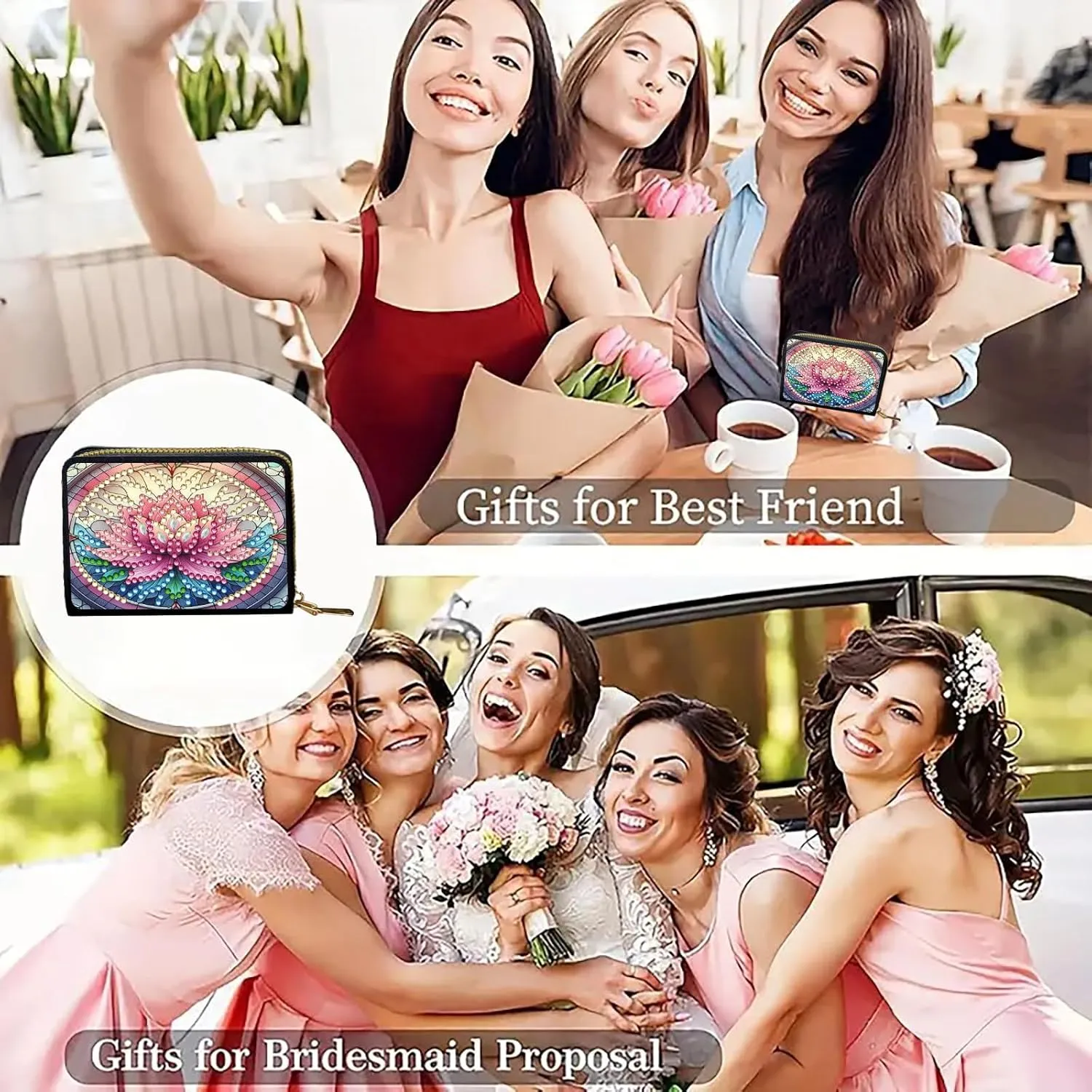 Credit Card Coin Holder, DIY Diamond Art Painting Leather Zipper Card Case Wallet for Women-2PCS-2