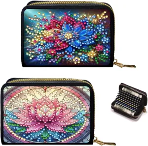 Credit Card Coin Holder, DIY Diamond Art Painting Leather Zipper Card Case Wallet for Women-2PCS-2