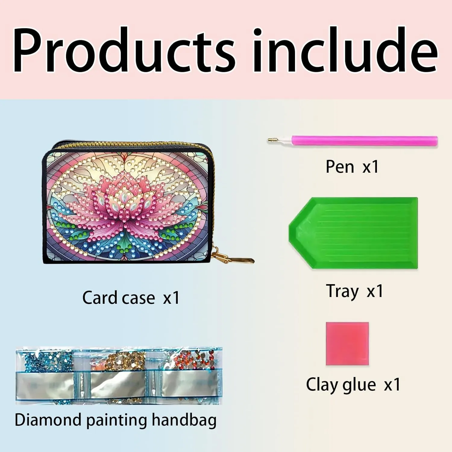 Credit Card Coin Holder, DIY Diamond Art Painting Leather Zipper Card Case Wallet for Women-2PCS-2