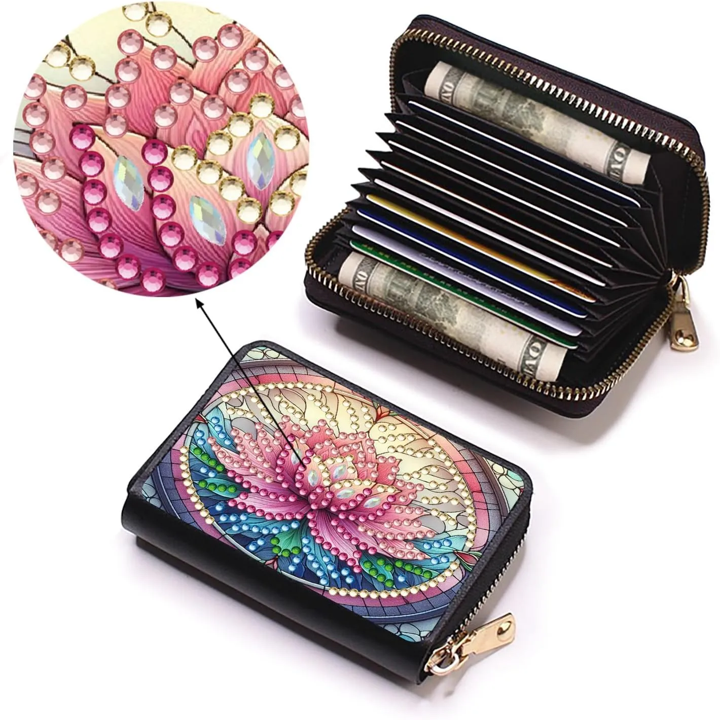 Credit Card Coin Holder, DIY Diamond Art Painting Leather Zipper Card Case Wallet for Women-2PCS-2