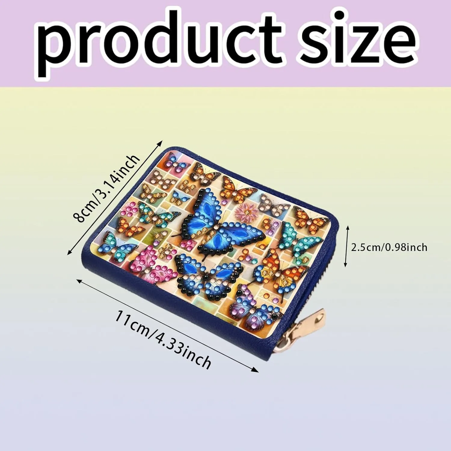 Credit Card Coin Holder, DIY Diamond Art Painting Leather Zipper Card Case Wallet for Women-2PCS-Butterfly