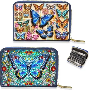Credit Card Coin Holder, DIY Diamond Art Painting Leather Zipper Card Case Wallet for Women-2PCS-Butterfly
