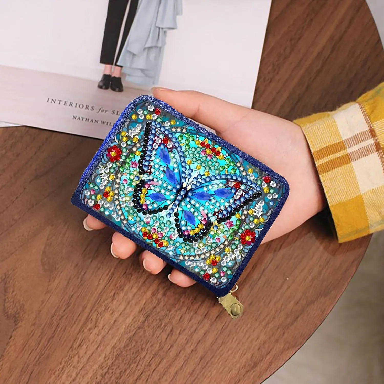 Credit Card Coin Holder, DIY Diamond Art Painting Leather Zipper Card Case Wallet for Women-2PCS-Butterfly