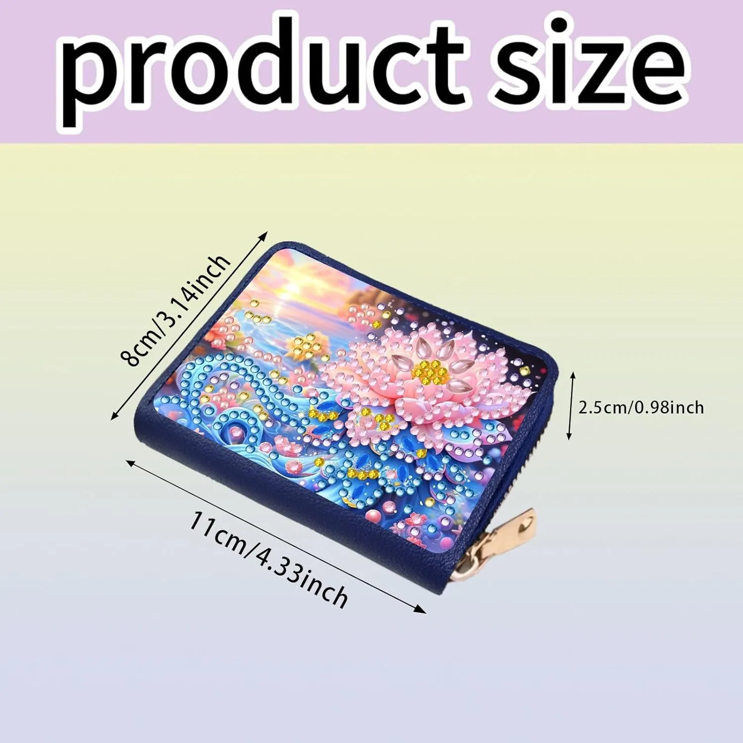 Credit Card Coin Holder, DIY Diamond Art Painting Leather Zipper Card Case Wallet for Women-2PCS-Flowers