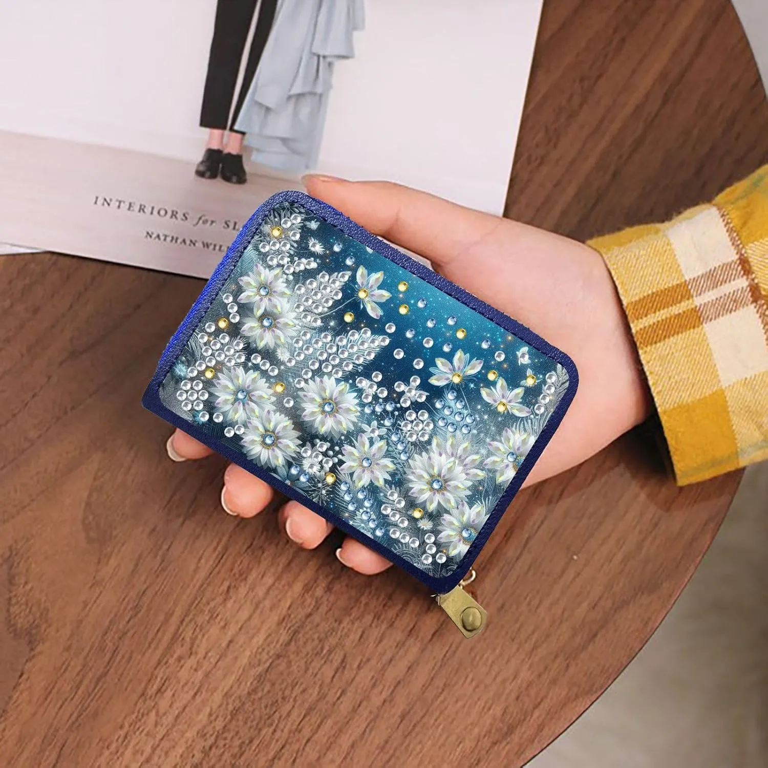 Credit Card Coin Holder, DIY Diamond Art Painting Leather Zipper Card Case Wallet for Women-2PCS-Flowers