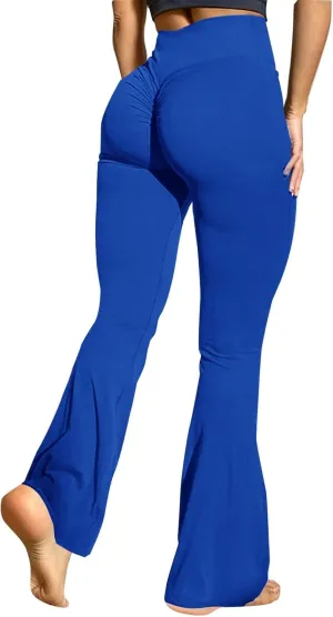 CRNTCEM Slim Fit Yoga Flared Pants for Women High Waist Pull On Wide Leg Bottom Leggings Tummy Control Work Bootcut Trousers
