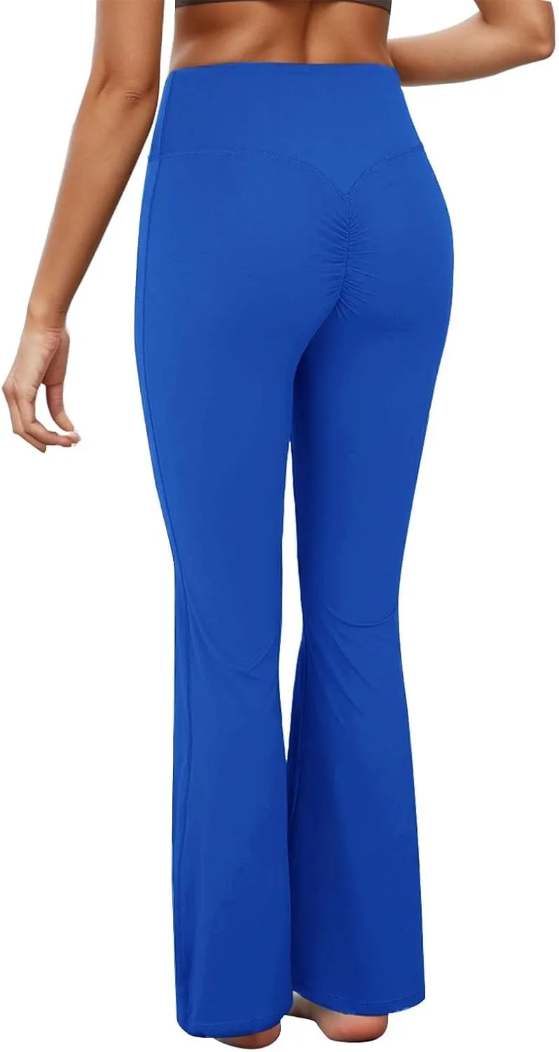 CRNTCEM Slim Fit Yoga Flared Pants for Women High Waist Pull On Wide Leg Bottom Leggings Tummy Control Work Bootcut Trousers