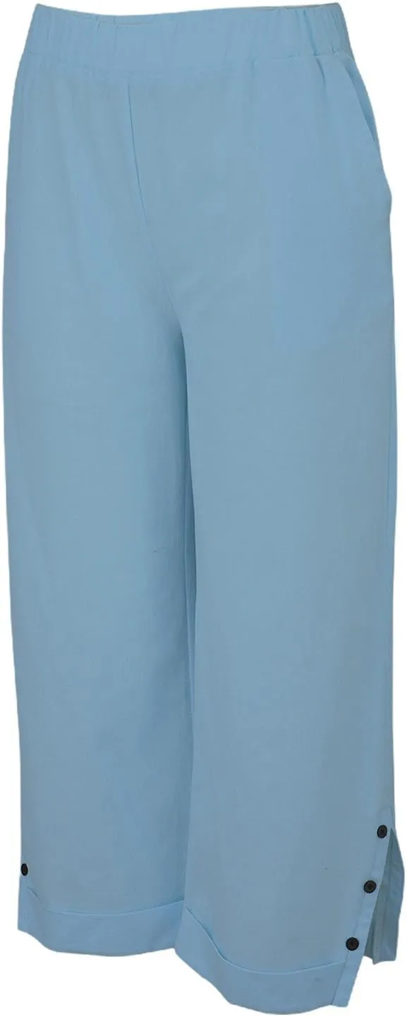 Cropped Linen Pants Women Summer Elastic Waist Straight Leg Plus Size Crop Pants Casual Beach Trousers with Pockets