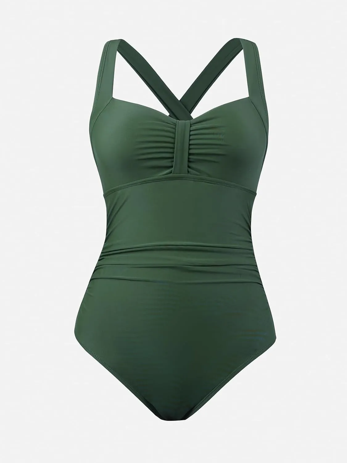 CUPSHE Women's One Piece Swimsuit Ruched Tummy Control Swimwear Cross Back Self-Tie