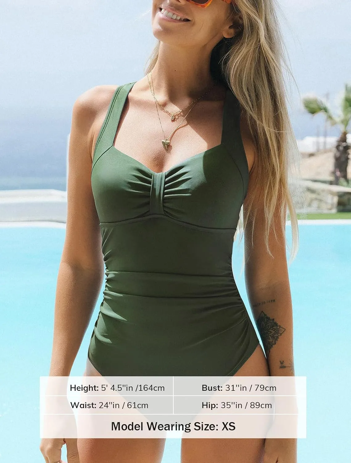 CUPSHE Women's One Piece Swimsuit Ruched Tummy Control Swimwear Cross Back Self-Tie