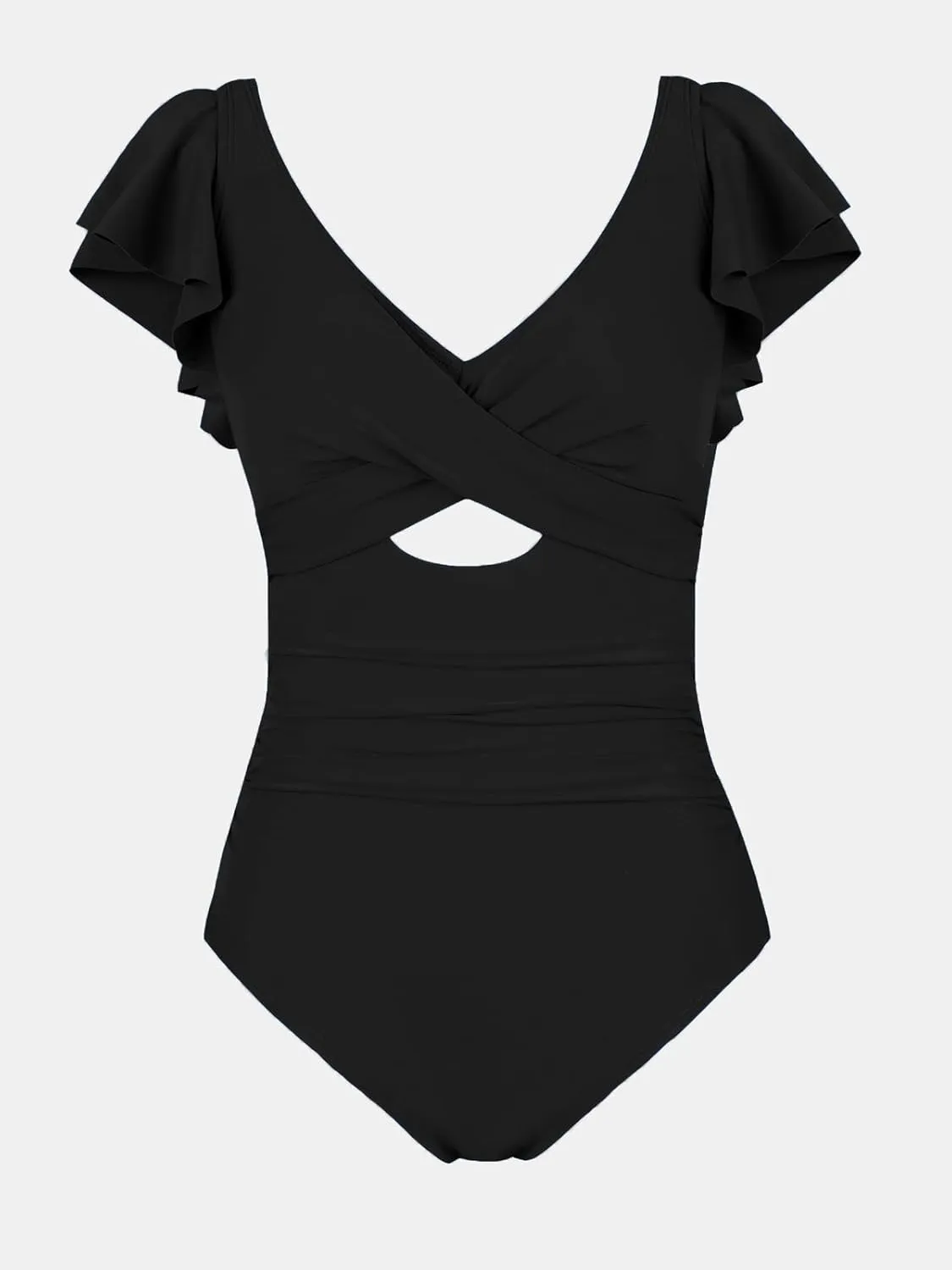 CUPSHE Women's One Piece Swimsuit Tummy Control Bathing Suit V Neck Ruffled Wrap Ruched Cutout Back Hook (Available in Plus)
