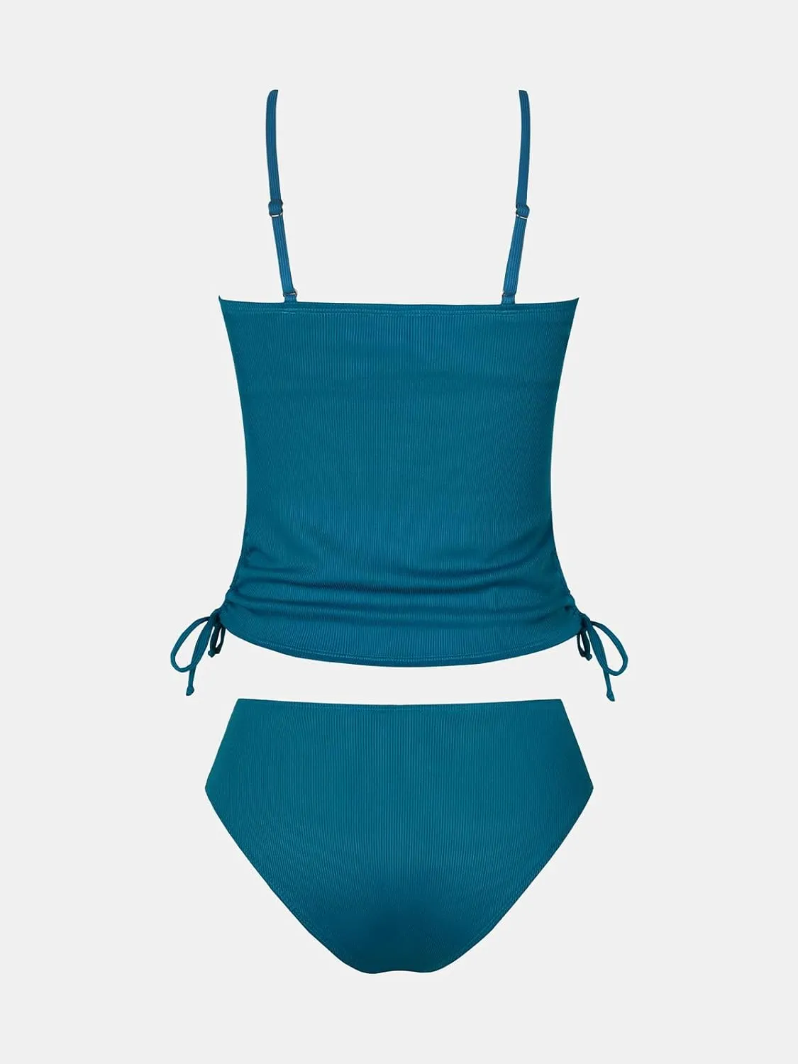 CUPSHE Women's Tankini Set Two Piece Swimsuit Ruched Drawstring Bathing Suits with High Waisted Bottom Rib