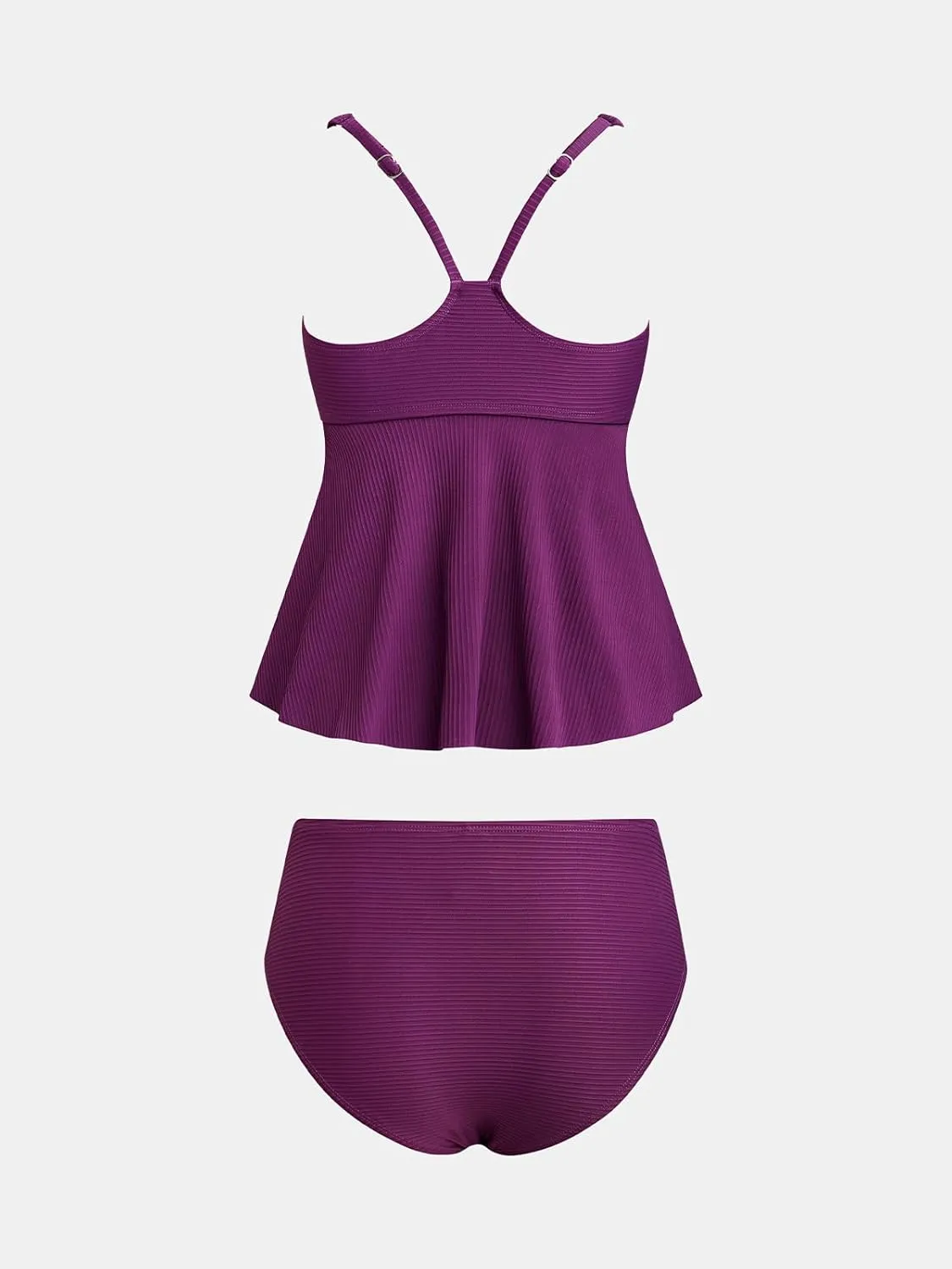 CUPSHE Women's Tankini Sets Two Piece Swimsuit Scoop Neck Mid Rise Wide Adjustable Straps Ruffled Hem Textured