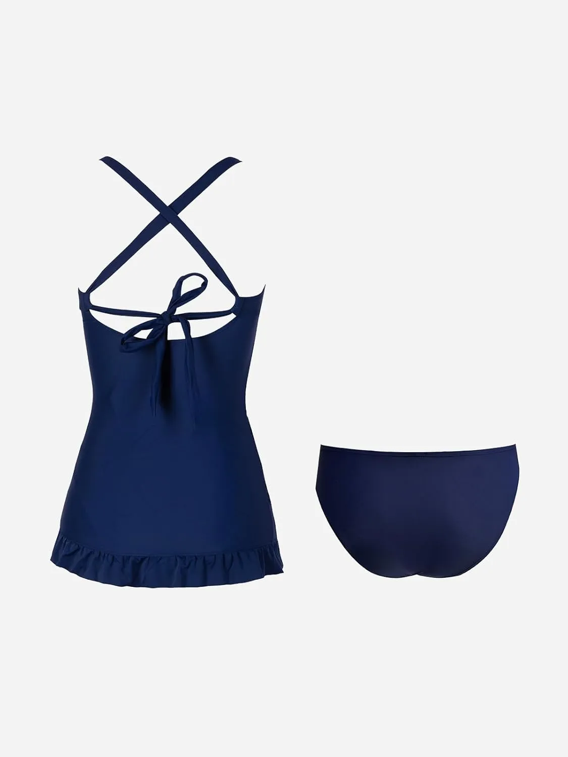 CUPSHE Women's Tankini Sets Two Piece Swimsuits Tummy Control Ruffle Swim Dress Crisscross Back Tie Mid Rise