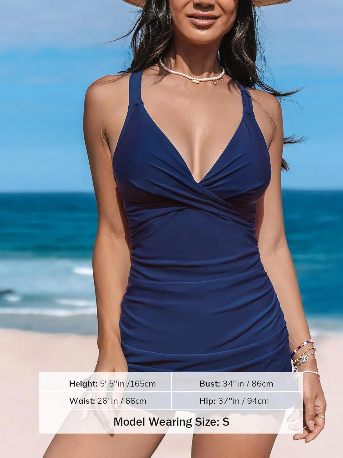 CUPSHE Women's Tankini Sets Two Piece Swimsuits Tummy Control Ruffle Swim Dress Crisscross Back Tie Mid Rise
