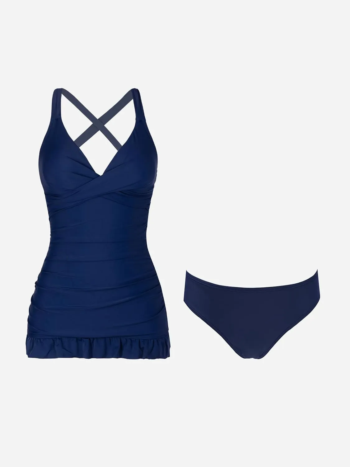 CUPSHE Women's Tankini Sets Two Piece Swimsuits Tummy Control Ruffle Swim Dress Crisscross Back Tie Mid Rise