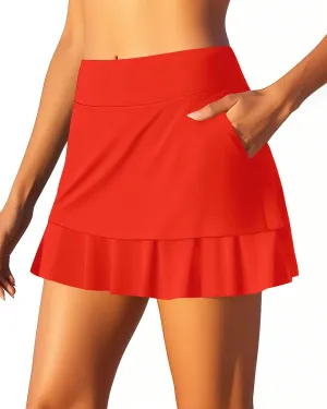 Daci Ruffle Swim Skirt with Pockets - High Waisted Swimsuit Skirt Tummy Control Bathing Suit Bottoms for Women
