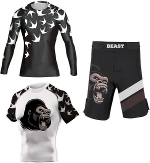 DEHAHA Men's Bat Gorilla Series Wrestling Training Rash Guard Shorts Spat No Gi Set