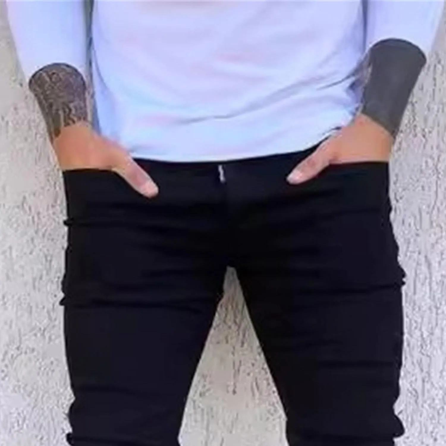 DGHM-JLMY Men's Slim Fit Washed Casual Jeans Stretch Tapered Leg Slim Fit Jeans Mid Waist Skinny Stretchy Denim Pants