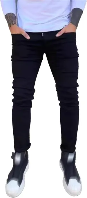 DGHM-JLMY Men's Slim Fit Washed Casual Jeans Stretch Tapered Leg Slim Fit Jeans Mid Waist Skinny Stretchy Denim Pants