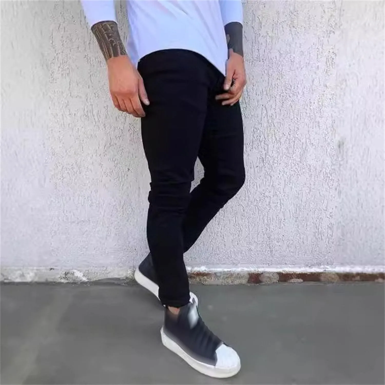 DGHM-JLMY Men's Slim Fit Washed Casual Jeans Stretch Tapered Leg Slim Fit Jeans Mid Waist Skinny Stretchy Denim Pants