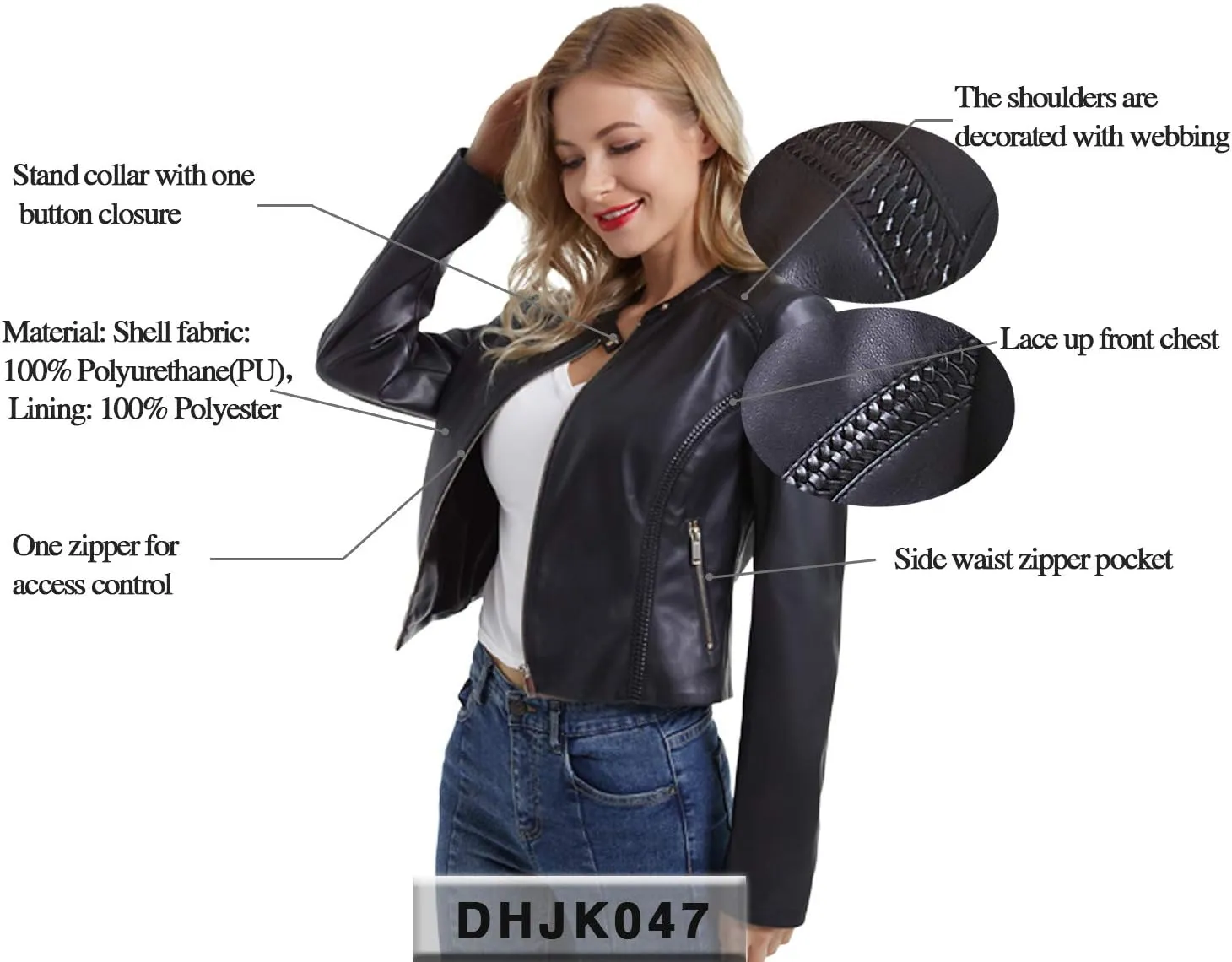 DIASHINY Faux Leather Jacket For Women, Zip Up Moto Biker Coat, Short PU Motorcycle Outwear