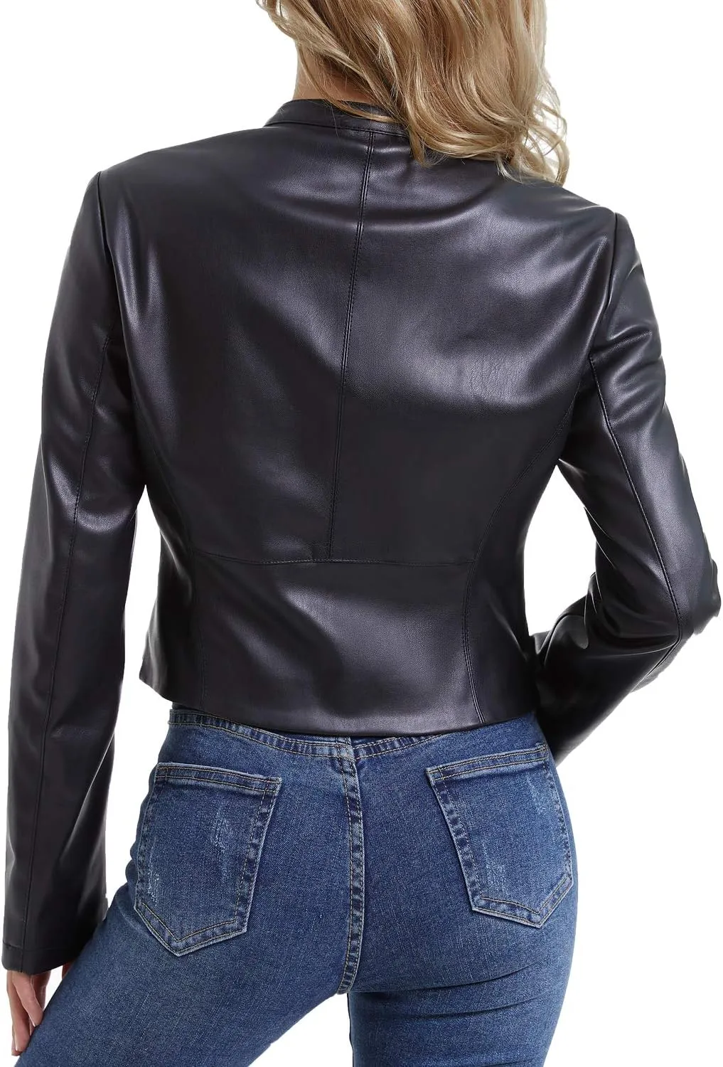 DIASHINY Faux Leather Jacket For Women, Zip Up Moto Biker Coat, Short PU Motorcycle Outwear
