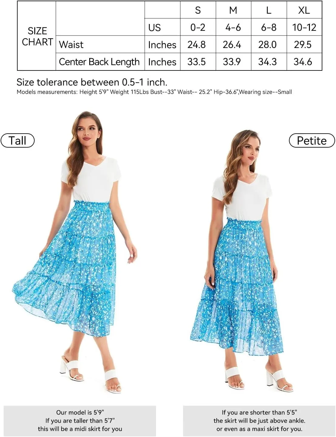 DIASHINY Women's Boho Printed High Waist Pleated Layered Elastic Waist A Line Long Skirt
