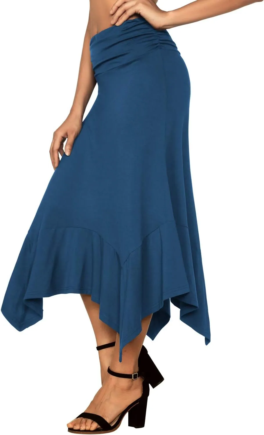 DJT Women's Flowy Handkerchief Hemline Midi Skirt