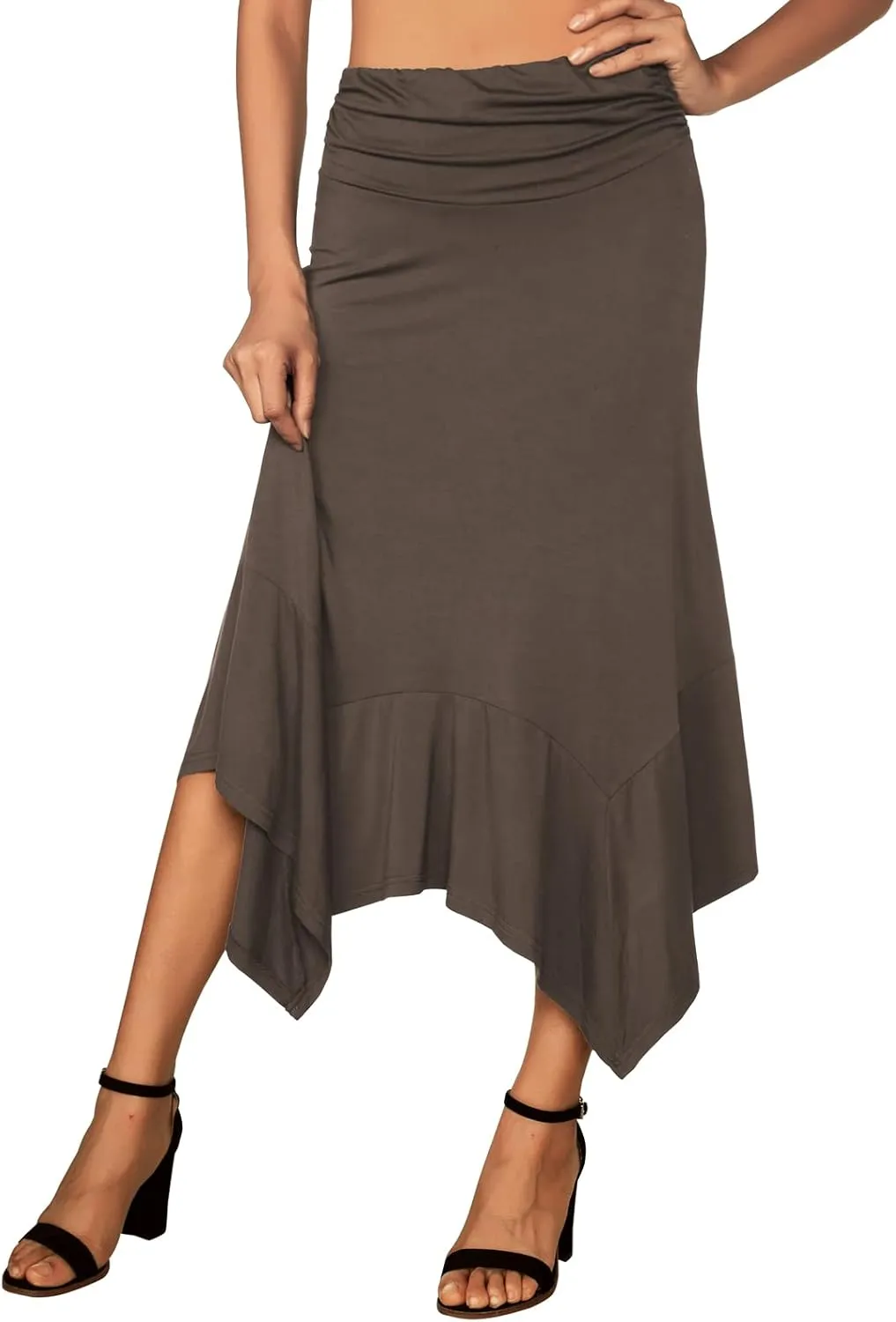 DJT Women's Flowy Handkerchief Hemline Midi Skirt