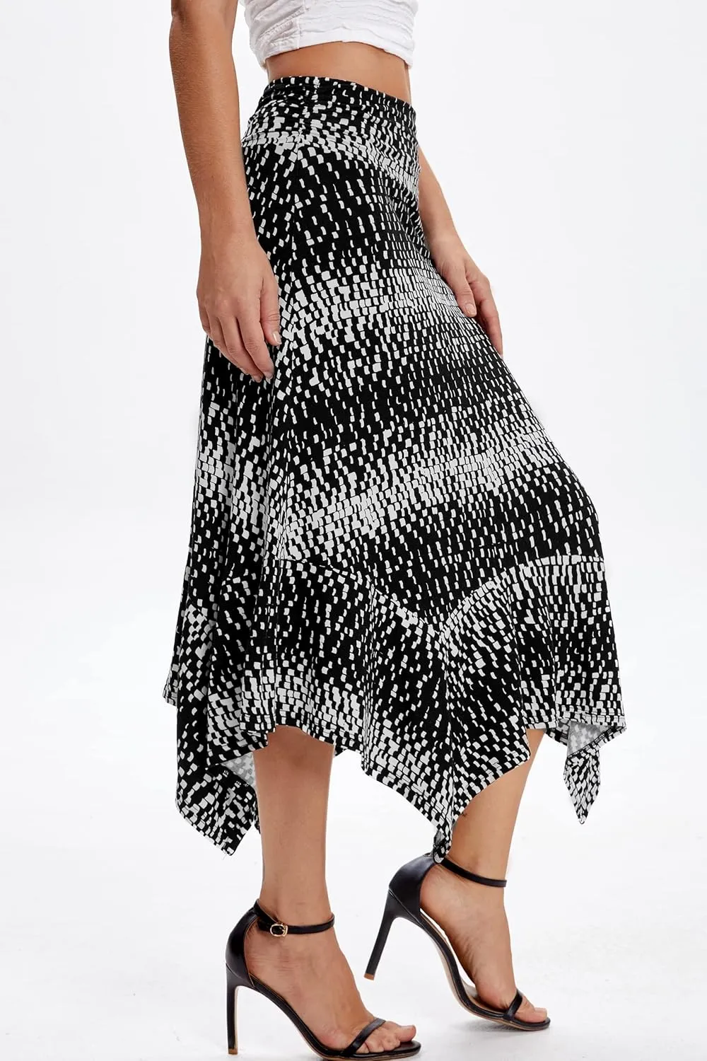 DJT Women's Flowy Handkerchief Hemline Midi Skirt