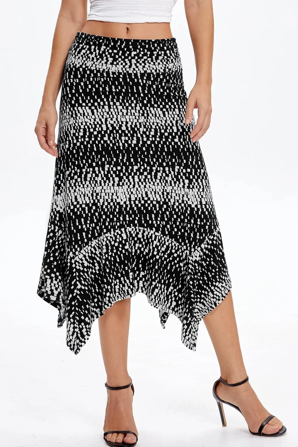 DJT Women's Flowy Handkerchief Hemline Midi Skirt