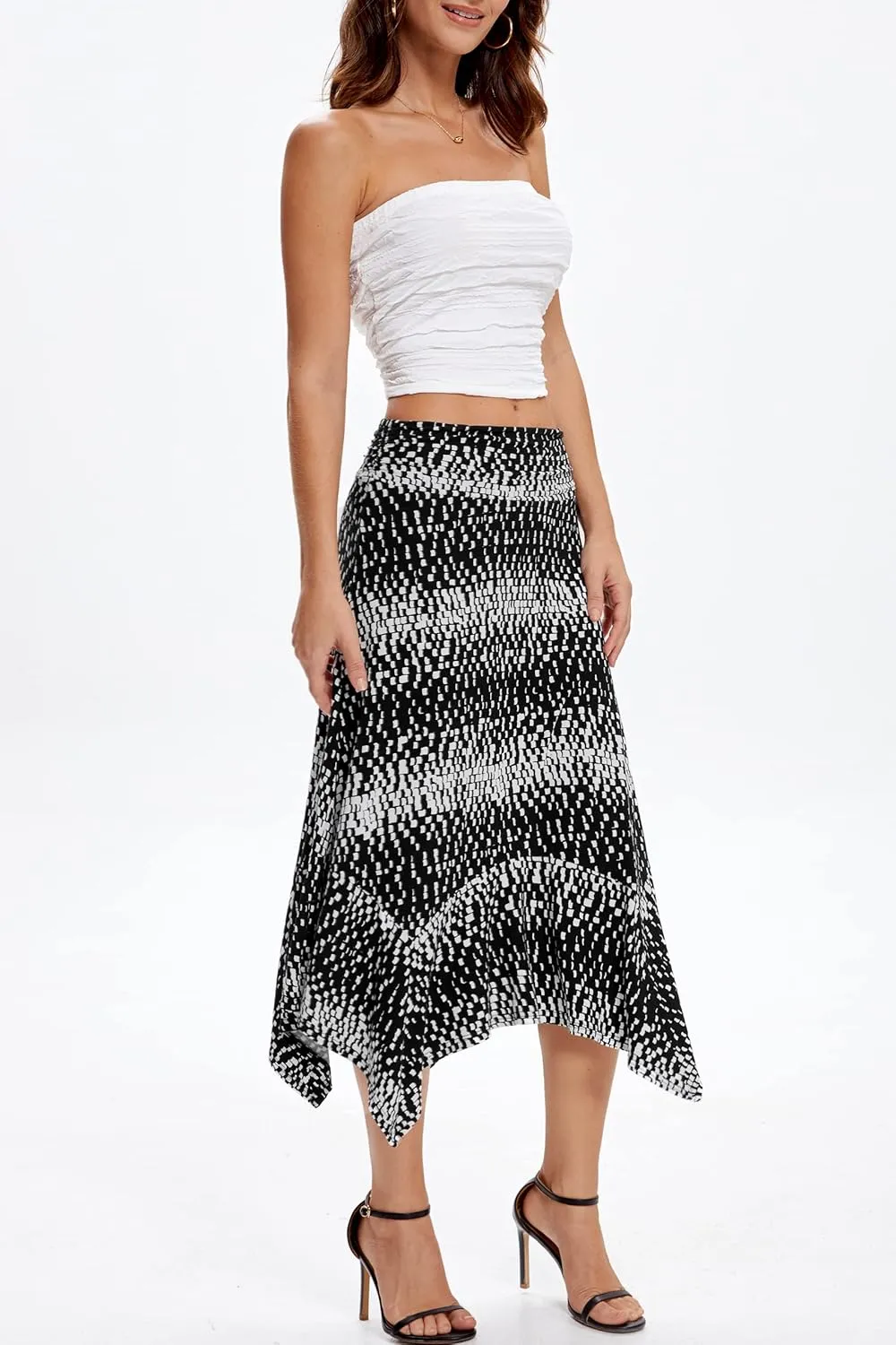 DJT Women's Flowy Handkerchief Hemline Midi Skirt